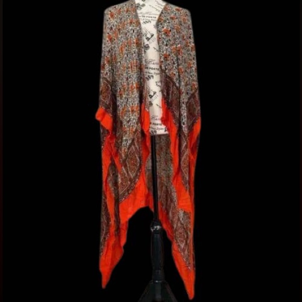 Vibrant Orange and Brown Patterned Cover up